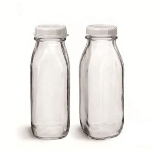 Clear Square Glass Milk Bottles