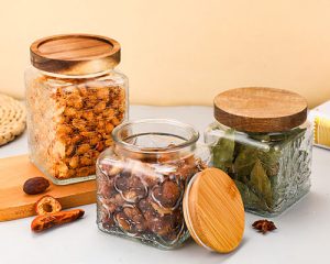 Embossed Glass Jars with Lids