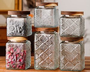 Embossed Glass Storage Jars