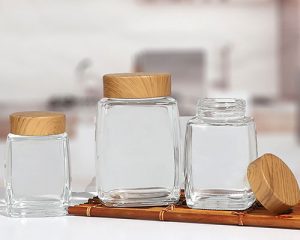 Empty Square Glass Honey Jars
