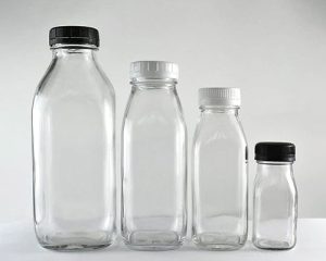 Square Glass Milk Bottles with Lids