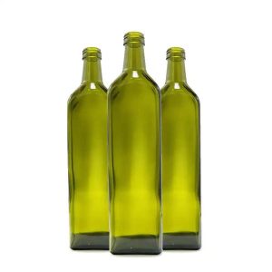 1L Square Green Glass Olive Oil Bottles Wholesale