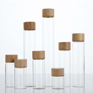 Clear Glass Tube Bottles with Bamboo Lids