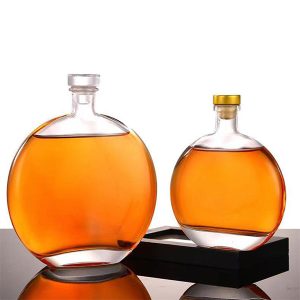 Flat Round Glass Whiskey Bottles