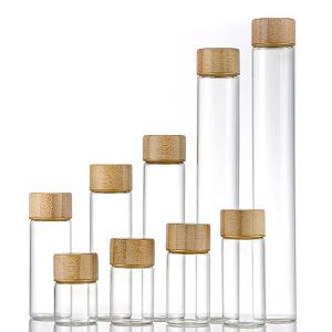 Glass Tube Bottles with Bamboo Lids Wholesale