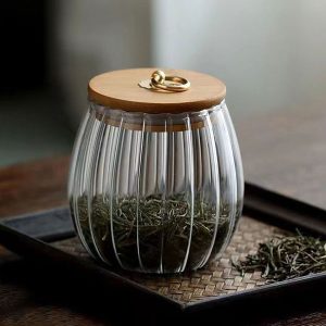Ribbed Glass Tea Jar With Bamboo Lid