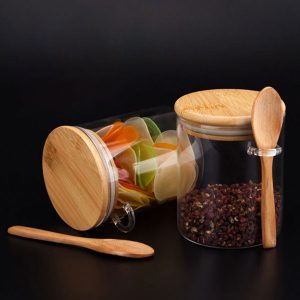 Round Glass Storage Jar with Lid and Spoon