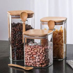 Square Glass Storage Jars With Spoons