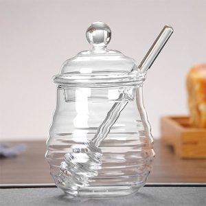 Glass Honey Pots With Glass Dipper