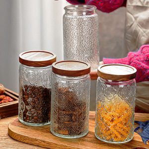 Embossed Glass Storage Jars with Corks