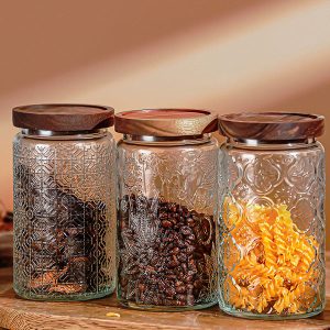 Embossed Glass Storage Jars with Lids