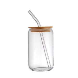 Glass Mason Jar with Lid and Straw