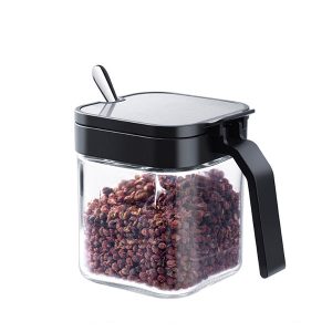 Square Glass Spice Jar with Lid and Handle