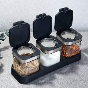 Square Spice Jars With Lids Set