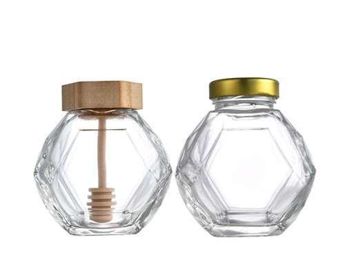 Glass Hexagon Honey Jars With Dipper