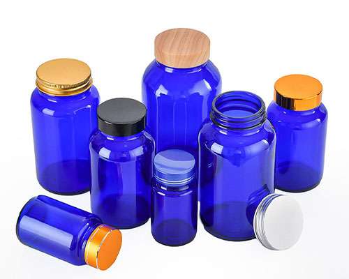 Blue Glass Medicine Bottles with Screw Lids Wholesale