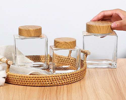 Empty Square Glass Honey Jars With Lids