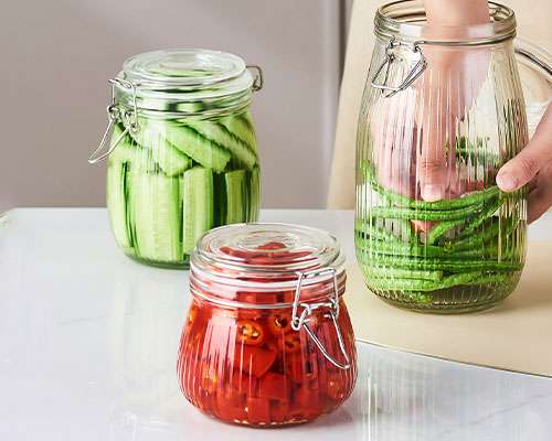 Vertical stripe Glass Pickle Jars
