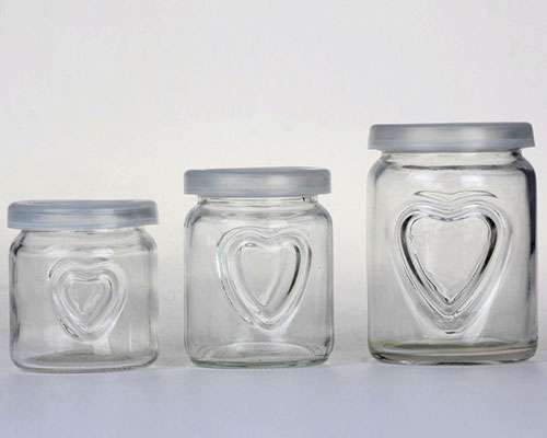 Heart Embossed Glass Jars