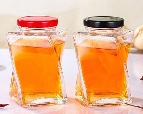 Twisted Square Glass Jars with Metal Lids