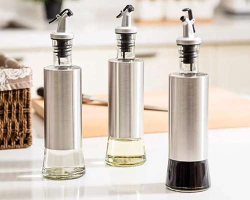 Glass Oil Dispenser Bottles with Stainless Steel Shell