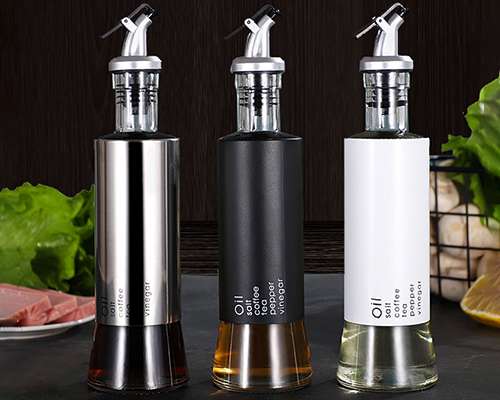 Stainless Steel and Glass Oil Dispenser Bottles