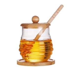 Glass Honey Pot With Wooden Dipper