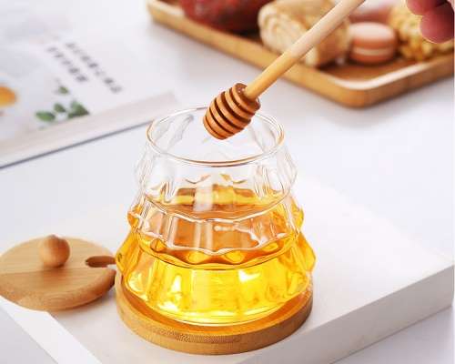 Glass Honey Pot With Wooden Dipper