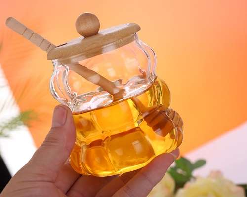 Glass Honey Pot With Wooden Dipper