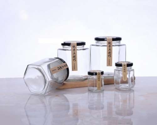 Hexagon Glass Honey Jars