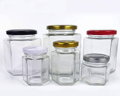 Empty Hexagonal Glass Storage Jars